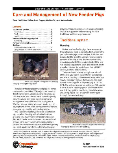 care and management of new feeder pigs