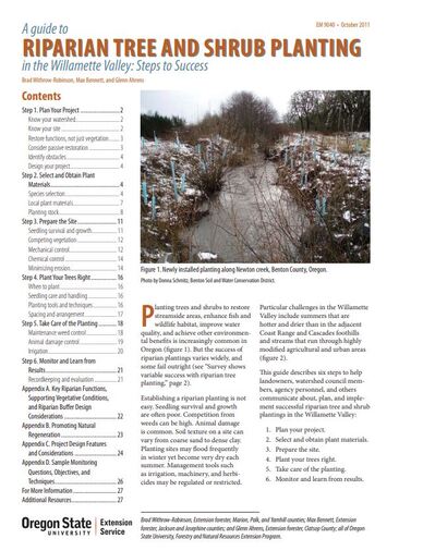 A guide to RIPARIAN TREE AND SHRUB PLANTING EM 9040 • October 2011 in the Willamette Valley: Steps to Success